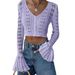 2026 New European And American Style Sexy Hollow Cardigan For Women, Solid Color Long Sleeve V-Neck Short Knit Top_ecoleips.com