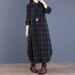 Women's Korean Style Patchwork Plaid Shirt Dress Loose Fitting Collar Long Sleeved Mid Length Cotton Linen Spring New_ecoleips.com