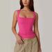 2025 Summer New Women's Square Neck Sleeveless Double Layer Vest Basic Tight T-Shirt Black_ecoleips.com