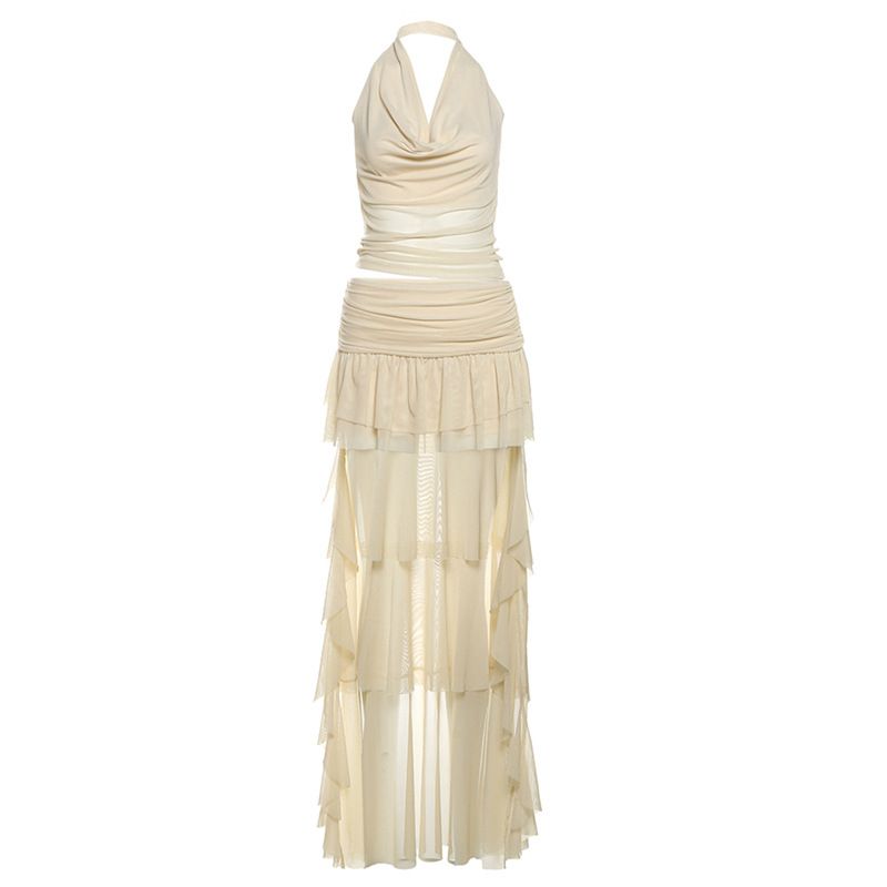 2025 European And American Style Cross-Border Spring New Women's Solid Color Slim Halter Neck Vest Fashion Low Waist_ecoleips.com