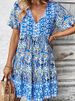 Women's Clothing Summer V Neck Dress Loose Bohemian Print Short Skirt Fashionable Women's Clothing_ecoleips.com