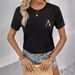 European American Women's Casual Black round Neck Short Sleeve T-Shirt Letter Print Sports Top Summer Fit True to Size_ecoleips.com