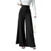 Voya Women's Black High Wide-leg Women, Slimming , Floor-length Straight Pants With Metal Button Decoration, Suitable Commuter Professional Trousers_ecoleips.com