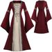 Medieval Collar Bell Sleeve Lace-Up Long Dress Performance Costume Gothic Retro Cosplay Outfit_ecoleips.com