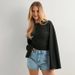 2025 European And American Women's Fashion New Solid Color Round Neck, Straight Shoulder, Wide Sleeve,_ecoleips.com