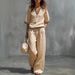 Women's Clothing Spring/Summer Women's Two Piece Set Cotton Linen V Neck Casual Comfortable For Formal & Casual For Women_ecoleips.com