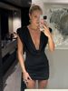 Absobe Sexy Deep V-Neck Ruched Mini Dress Women's White Sleeveless High Waist Ribbon Dresses Summer Slim Elegant Party Clubwear_ecoleips.com