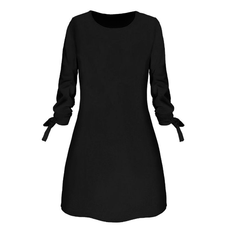 Autumn Solid Color Round Neck Dress Casual O-Neck Skirt Wholesale_ecoleips.com