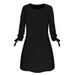 Autumn Solid Color Round Neck Dress Casual O-Neck Skirt Wholesale_ecoleips.com
