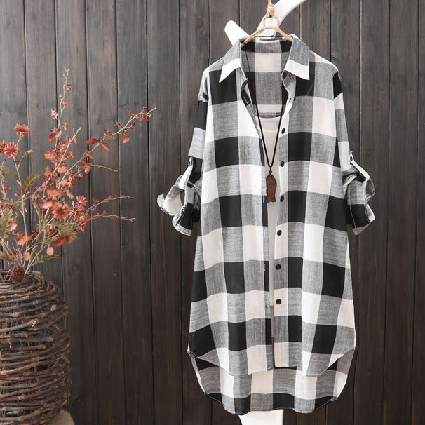 Women's Clothing Women's Medium And Long Large Size Women's Clothing Loose Slim Fashion Plaid Shirt Women's Casual Jacket_ecoleips.com