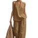 Women's Sleeveless Halter Shoulder Set Loose Summer Casual Wide Leg Pants Two Piece Trendy Fashion_ecoleips.com