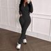 Women's Clothing Casual Simple Slim Fit Solid Color Zipper Jacket With Pants Two Piece Set_ecoleips.com