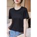 High-end Cotton Short-sleeved T-shirt Women's 2026 New Solid Color Loose Half-sleeved T-shirt Top Summer_ecoleips.com