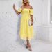 cross-border Summer Long Puff Short Sleeves, Flowy Layered Beach A-line Dress With Lining For Women_ecoleips.com