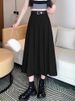 K Pleated Skirt Long Skirt New High Waist Slimming A-line Skirt_ecoleips.com