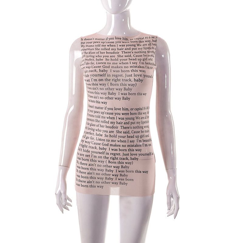 Women's Sleeveless round Neck T-Shirt European American Style Print Design Extra Long Spring Streetwear Sexy Top_ecoleips.com