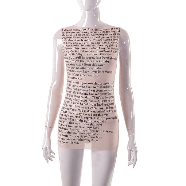 Women's Sleeveless round Neck T-Shirt European American Style Print Design Extra Long Spring Streetwear Sexy Top_ecoleips.com