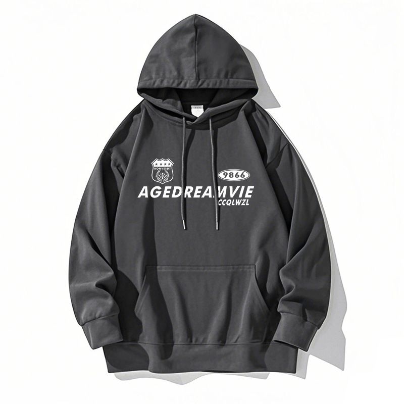 Men's Fleece Lined Hooded Sweatshirt Autumn Winter Hong Kong Style Plain Color Korean Trendy Sporty Pullover Couple Outfit_ecoleips.com