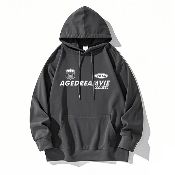 Men's Fleece Lined Hooded Sweatshirt Autumn Winter Hong Kong Style Plain Color Korean Trendy Sporty Pullover Couple Outfit_ecoleips.com