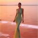 Elegant Halter Neck Deep V Mermaid Maxi Dress – Sexy, Slimming, High-End Stretch Polyester With Glitter Details (Black, Emerald Green)_ecoleips.com