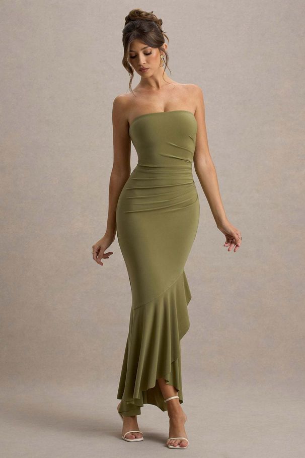 Luxury Solid Tone Bandeau Open‑Back Formal Gown High Waist Fitted Floor‑Length Evening Dress_ecoleips.com