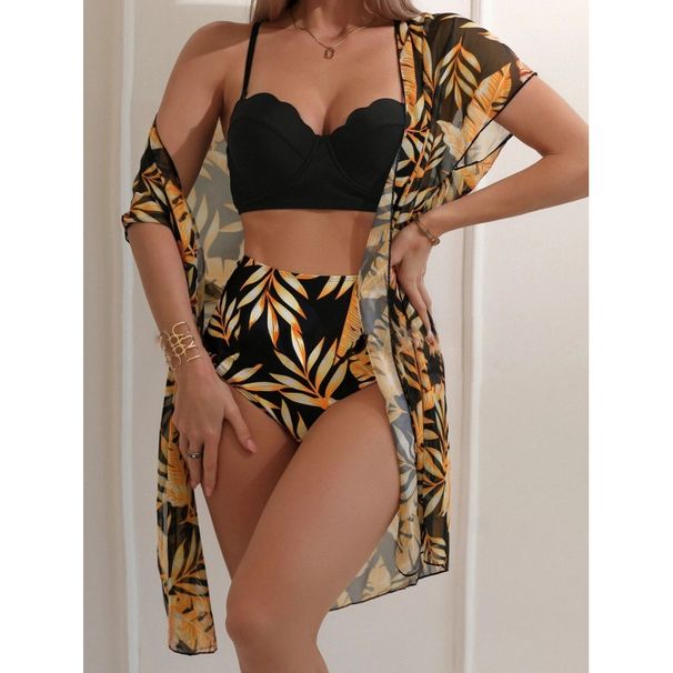 Women's swimsuit three-piece swimsuit female sexy print high waist bikini swimsuit_ecoleips.com
