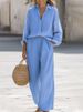 Women's Linen-Blend Shirt & Pants Set - Relaxed Notch Lapel Long Sleeve Outfit (S-XXXL) Breathable Workwear & Casual Suit_ecoleips.com