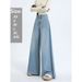 European American Sizes - Best-selling Cross-border Item: Washed Blue Wide-leg Pants, Loose And Stylish Women's Jeans_ecoleips.com