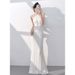 Women's Elegant Long Dress New Style Sexy Halter Neck Mermaid Style Sequined Evening Gown For Banquets_ecoleips.com