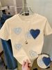 Pearl & Rhinestone Heart Women's Tee - Faux Pearl Heart Graphic, Casual Pink Top_ecoleips.com