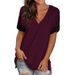2024 Europe And The United States Spring And Summer Cross-border New Women's Base Shirt Solid Color V-neck Short-sleeve Stitchin_ecoleips.com