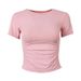Spring And Summer Seamless Knitted Slim Sports Short-sleeved T-shirt Women's Elastic Tight Top Waist Yoga Clothes_ecoleips.com