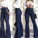 Women’s Clothing High Waisted Slightly Elastic Lace Up Flared Pants Wide Leg Pants Women's Jeans_ecoleips.com