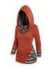 Tribal Geometric Print Hooded Knit Sweatshirt For Women - Long Sleeve Pullover With Button Detail, Ethnic Streetwear, Comfortable & Stylish_ecoleips.com
