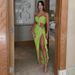 Women's Summer Fashion Sexy Strapless Slim Fit Pleated Slit Floral Tie Set American Style Trendy Clothing_ecoleips.com