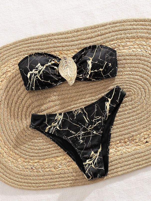 Women's Sexy Lace Bikini Set - Marble Print Two-Piece Swimsuit (European & American Fit)_ecoleips.com