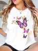 European And American Cross-border Foreign Trade Women's Clothing, Colorful Butterfly Print Round-neck Short-sleeve_ecoleips.com