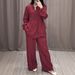 Women's Fashion Cotton Linen Set Long Sleeve Top With Half Open Placket Wide Leg Pants Autumn Casual Comfortable Clothing_ecoleips.com
