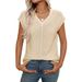 Breathable V-Neck Knit Top, Chunky Crochet Summer Sweater For Women, Lightweight Loose Fit Blouse_ecoleips.com