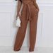 Women's Clothing Round Neck Ribbed Lace Up Suit_ecoleips.com