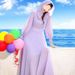 Spring And Autumn New Bohemian Long Sleeve Chiffon Ankle-Length Women, Flared Beach Dress For Seaside Vacation_ecoleips.com