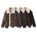 ZYURA Women's Faux Shearling Jacket Winter Coat With Polo Collar - Short Stylish Outerwear In Grey, Brown, Khaki, Black_ecoleips.com