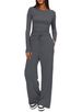 Aria Basics Aria Basics 2024 Cross-Border European And American New Solid Color Casual Long Sleeve Set Top High Waist Wide Leg Pants_ecoleips.com