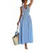 Elegant Halter Neck Wrap Dress – Breathable Viscose Midi Dress For Vacation & Evening Wear (Blue, S/M/L/XL)_ecoleips.com