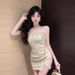 Strapless Dress Women Feather Collar Beaded Slit Birthday Party Wrapped Dresses_ecoleips.com