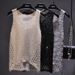 BINGBING Sequin Beaded Sleeveless Top – Sheer Knit Mesh T-Shirt (Camouflage/White/Black) | Glamorous & Trendy_ecoleips.com