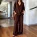 Women's Casual Spring Set V Neck Pullover Long Sleeve Top with Pants Spot Trade Cross Border New 2026_ecoleips.com