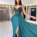 Elegant Strapless Long Evening Gown for Women French Lace Appliqué A-Line Formal Dress with Side Slit_ecoleips.com