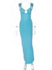 Hugcitar Elegant Solid Straps Sleeveless Backless Metal Loop Draped Slit Maxi Dress Summer Women Clothes Evening Party Vacation_ecoleips.com
