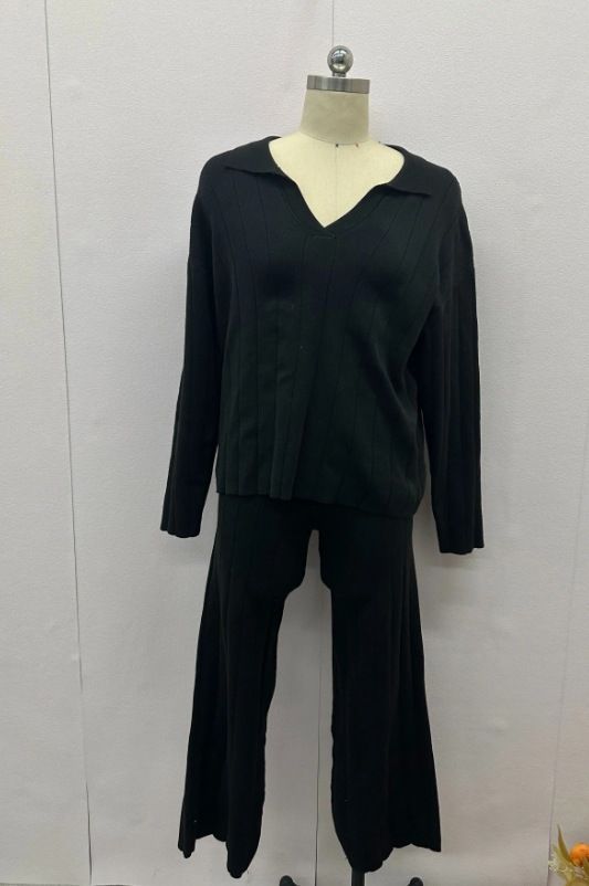 Women's Clothing autumn new solid color polo collar line pattern slim lazy style suit for women_ecoleips.com